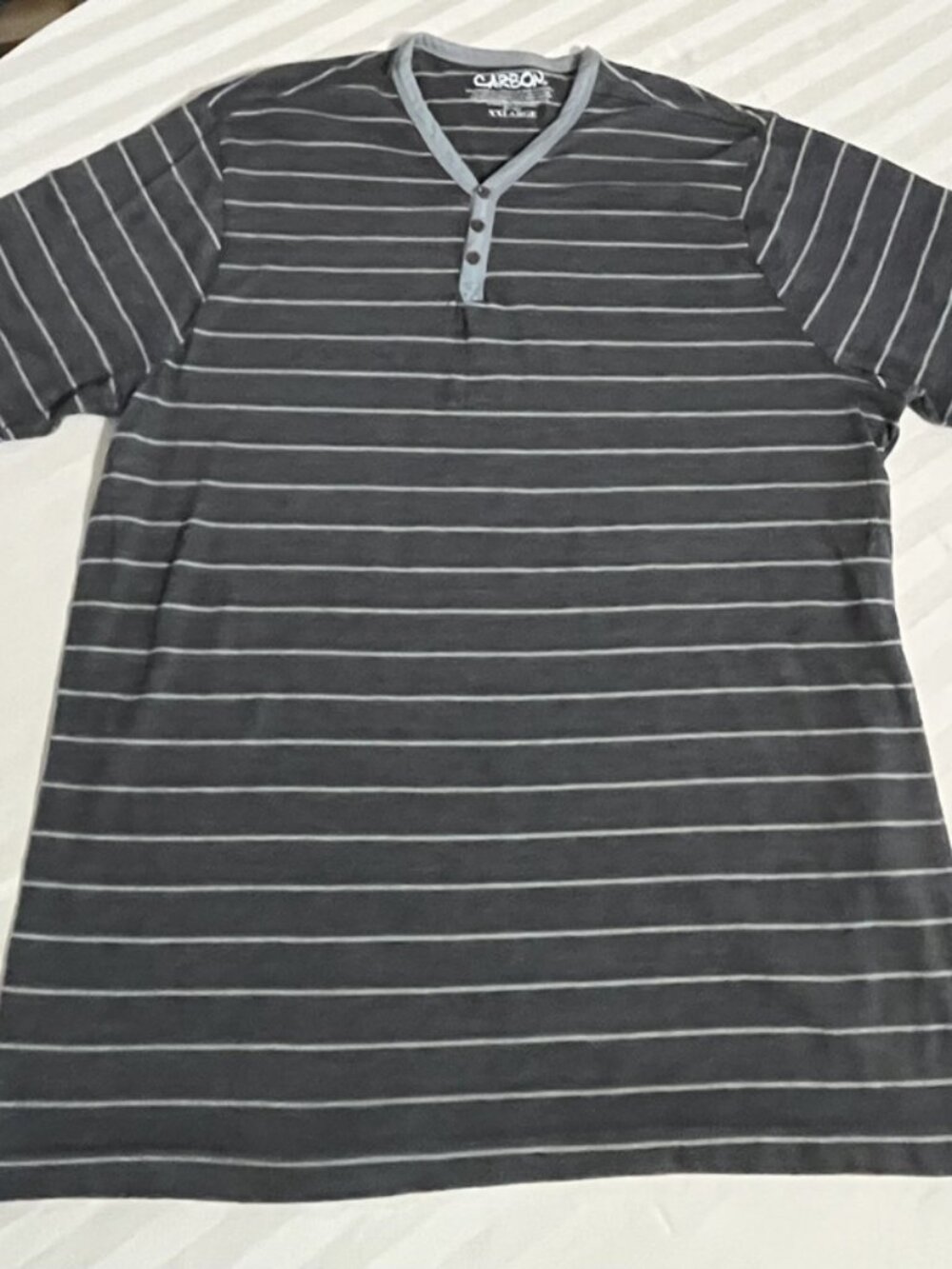 Carbon Size XL Mens Gray Striped Short Sleeve Henley Casual Shirt
